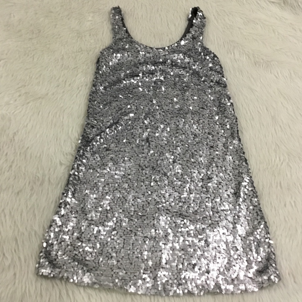 Tinley road silver sparkling shinny sequins party dress size small